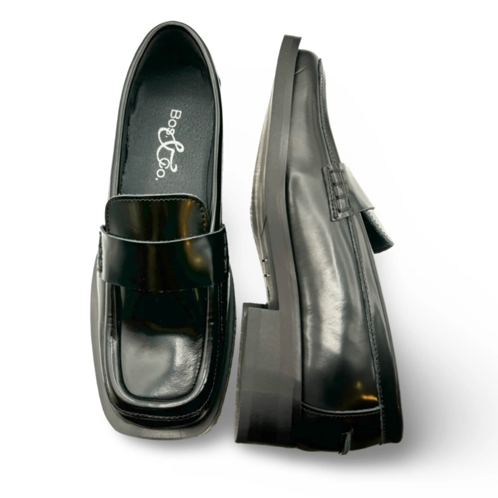 Bos & Co Emily Black Leather Moc Toe Loafer Square Toe‎ Modern Womens 41 / US 10